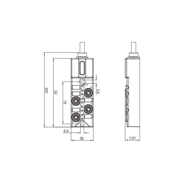 M8接线盒，双通道，PNP型， 4端口，一体化，带LED， PUR软电缆，黑色护套，23P441-XXX