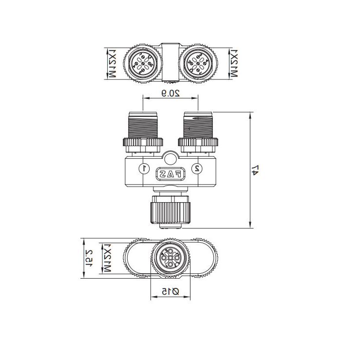 M12 5销母/M12 3销公+M12 2销公，y型连接器，645231