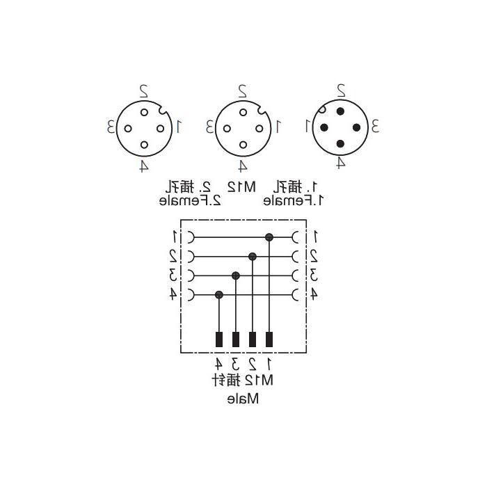 M12 4Pin公/2M12 4Pin母，y型连接器，644442