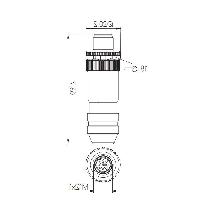 M12 4Pin， d编码，直公，螺钉连接，金属屏蔽，0CF081