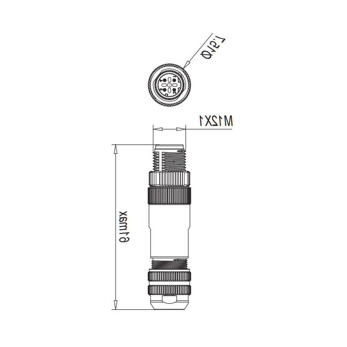 M12 4Pin、D-coded、Straight male、嵌入的终端、Metal shielding、0CF381 