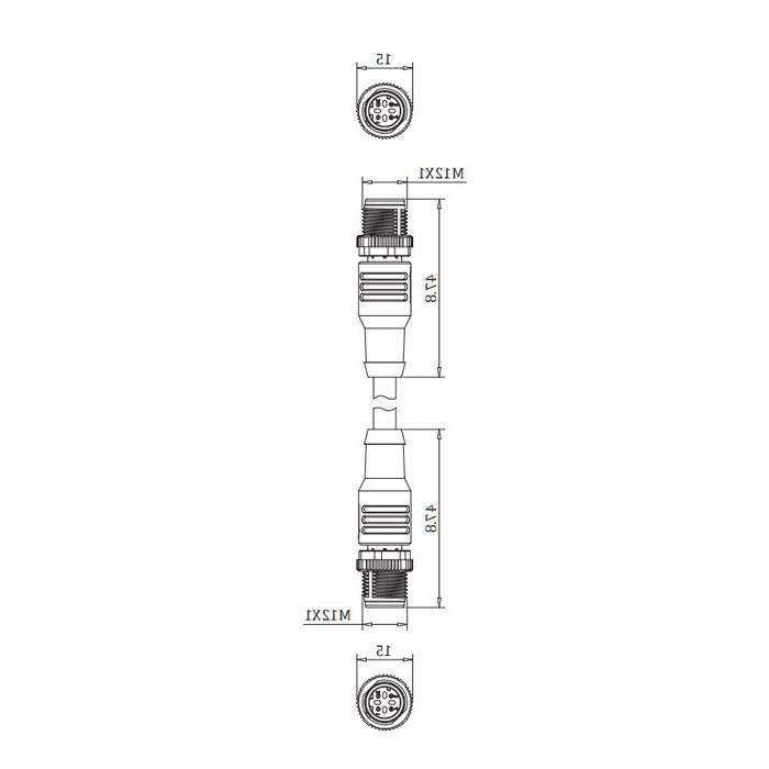 M12 4Pin公/公- d编码-双端预铸PUR软电缆，带屏蔽-绿色护套- 0C4101-XXX