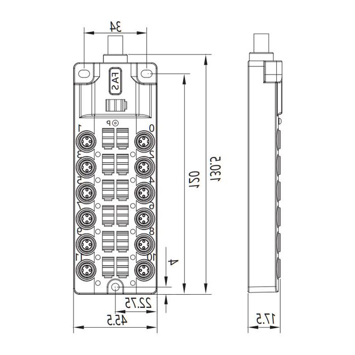 M8接线盒-单通道- NPN型 - 12端口-一体化-带LED - PVC非柔性电缆-灰色护套- 23NA21-XXX