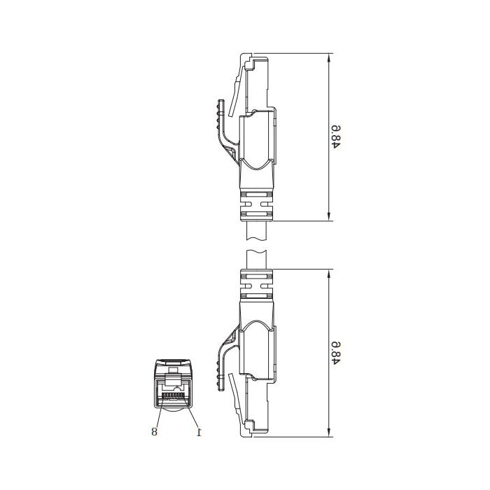 RJ45 Straight male to RJ45 straight male, double-end pre-cast TPE flexible cable, shielded, blue sheath, 0C4441-XXX 